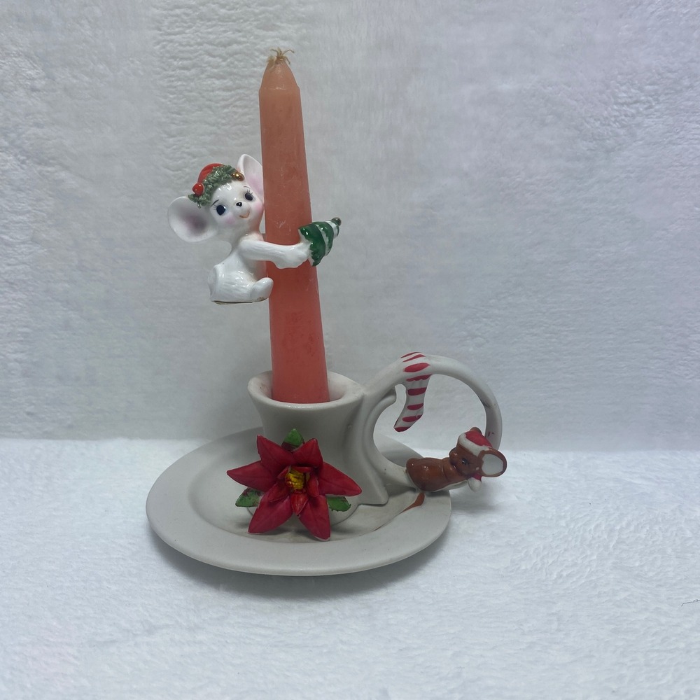 Giftco VTG Night Before Christmas Bone China Mouse Christmas Candle‎ Holder